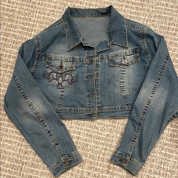 CREST Stylish Blue Denim Jacket with Embellishments SZ 2X - Picture 1 of 5